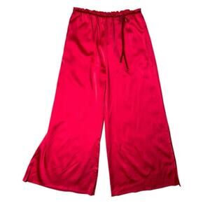 Kitagi NEW Red Wide Leg Cropped Satin Pants EU 42 / US Large Bow Detail
